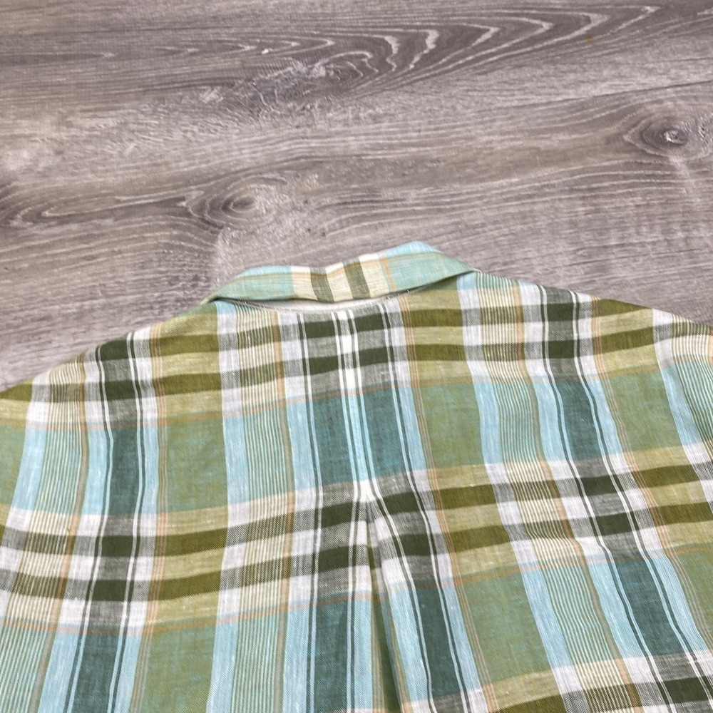 Lafayette 148 Shirt Womens Medium Green Plaid Linen 3/4 Sleeve New York Tunic - Picture 4 of 9